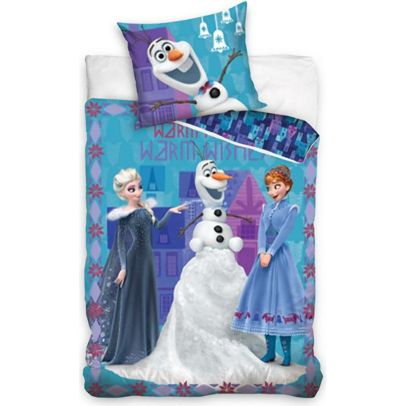 Kokvilnas gultas veļa 160x200 Frozen Anna Elsa Olaf bērnu kleitā 6972