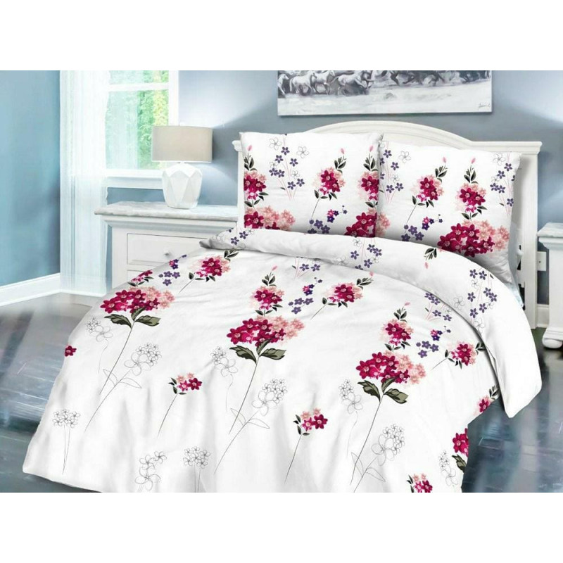 Satīna gultasveļa 160x200 ziedi balti rozā violeta 1457/1 Satynlove