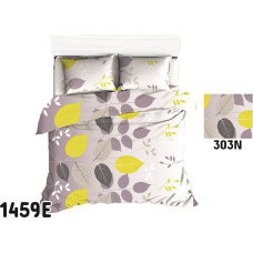 Kokvilnas gultasveļa 140x200 1459E pelēkas lapas dzeltenas 303N