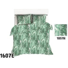 Kokvilnas gultasveļa 140x200 1607E balti zaļas lapas 1051N