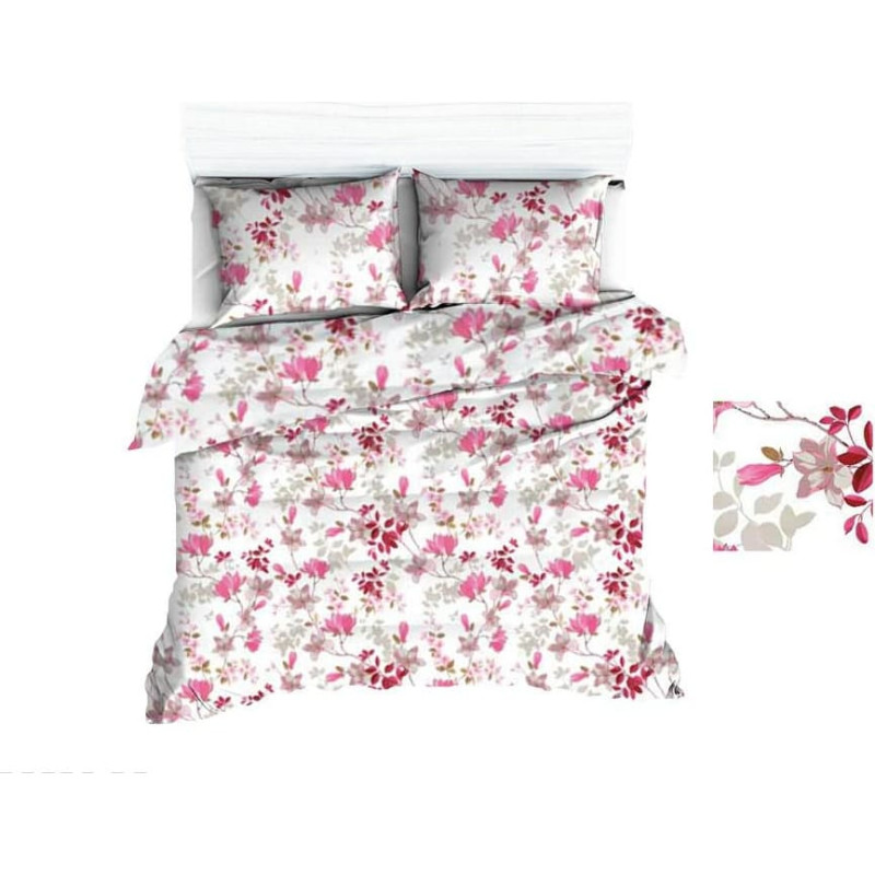 Kokvilnas gultasveļa 140x200 1681E balta magnolijas rozā 1125N