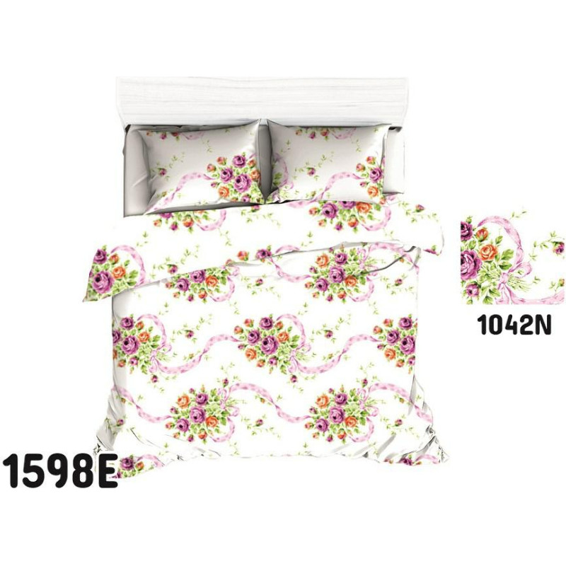 Mizas pakaiši 140x200 1042N baltu ziedu pušķis rozā lentīte 1598E