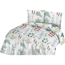 Kokvilnas pakaiši 180x200 pļavas ziedi balti zaļi 71416/1 Cottonlove