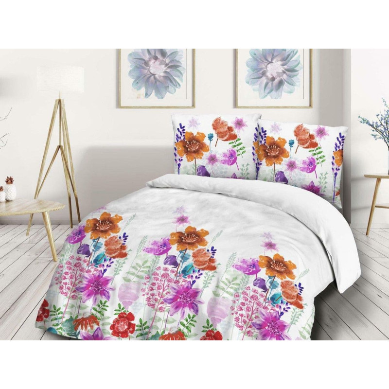 Kokvilnas gultasveļa 180x200 71421/1 balti krāsaini krāsoti ziedi Cottonlove