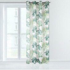 Gatavs aizkars ar starplikām 140x250 Ness balti zaļas monstera lapas