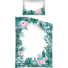 Bambusa gultas veļa 90x120 Lapas Monstera ziedi palmas tirkīza tumši rozā gultai 3046 B abpusēja