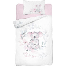 Bambusa gultas veļa 90x120 Koala Bear 3276 B balti rozā pelēkas lapas gultai abpusēja spilvendrāna 40x60