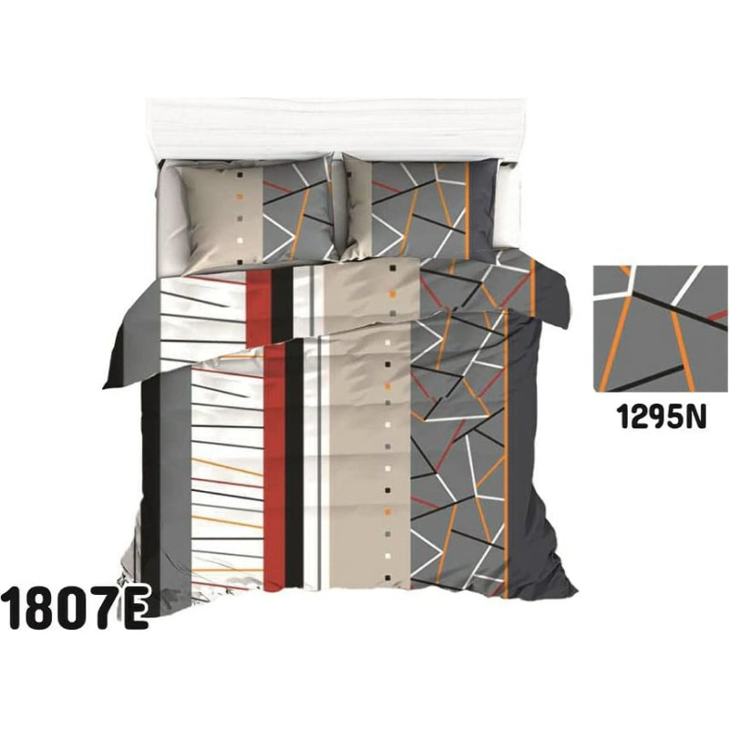 Kokvilnas gultasveļa 180x200 1807E ģeometriski pelēka sarkana balta oranža 1295N