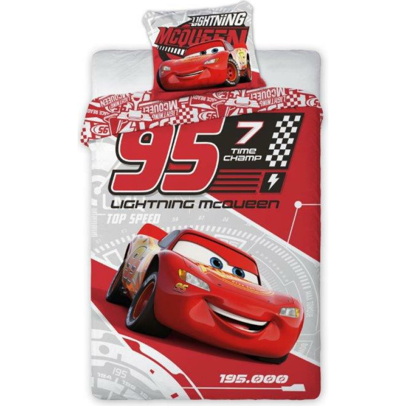 Kokvilnas gultas veļa 140x200 Cars Lightning McQueen 0456 sarkana bērnu jauniešu spilvendrāna 70x90