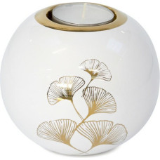 Keramikas svečturis 10x9 Ginko 1 baltā zelta ginkgo lapas