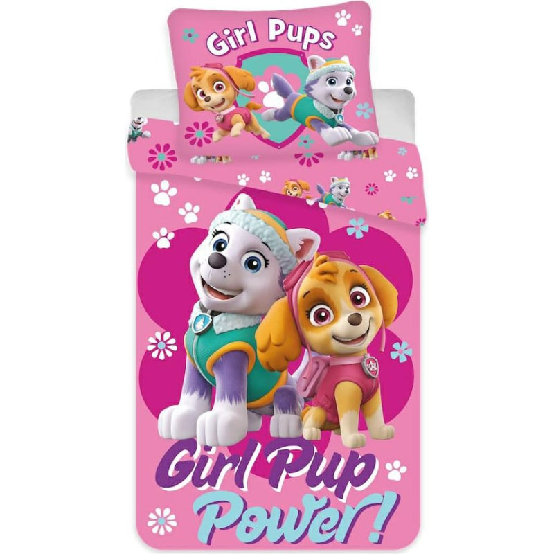 Kokvilnas gultas veļa 140x200 Paw Patrol Paw 5662 Skye Everest rozā spilvendrāna 70x90