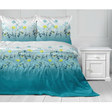 Kokvilnas gultasveļa 160x200 Charming Morning tirkīza pļavas ziedi Bielbaw