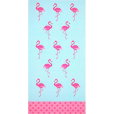 Pludmales dvielis 86x170 XXL Monica 01 Flamingos zils rozā mikrošķiedra 270g/m2 peldēšanās