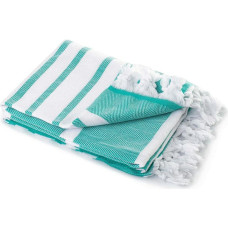Pludmales dvielis 100x180 Hamam tirkīza baltas svītras bārkstis kokvilnas vannas dvielis 210g/m2