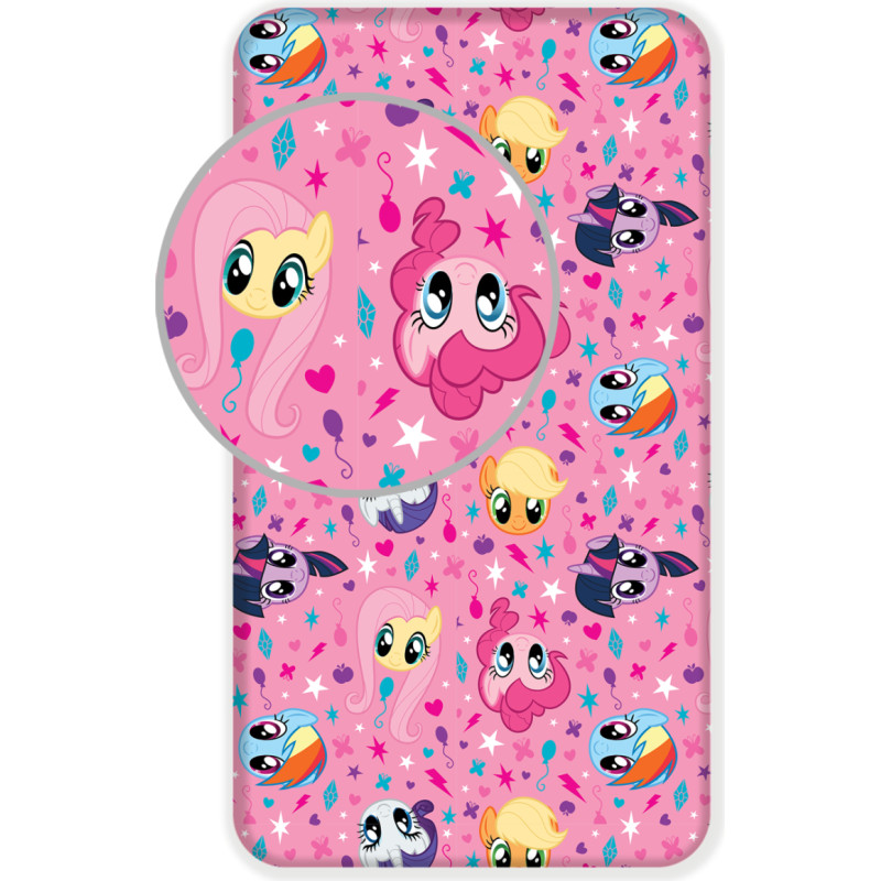 Kokvilnas palags 90x200 Ponies rozā 7086 bērniem My Little
