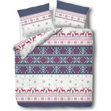Flaneļa gultasveļa 140x200 Ziemassvētki 31486/1 tumši zils amarants balts ziemeļbrieža zvaigznes sniegpārslas
