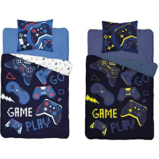 Glow in the dark gultasveļa 160x200 3848 A Game Over tumši zili 2169 kokvilnas spilventiņi jauniešu spēlētājiem
