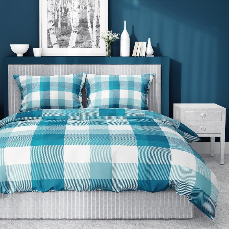Kokvilnas gultasveļa 180x200 rūtaini 3652 B jūras tirkīza Cotton 1