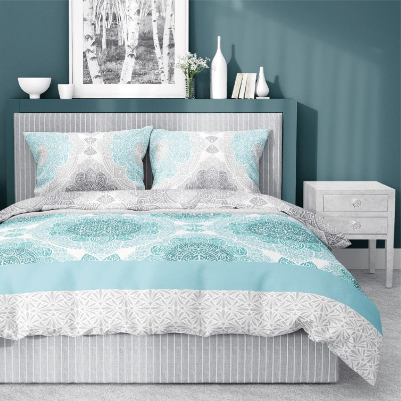 Kokvilnas gultas veļa 180x200 rozete 3844 Tirkīza pelēka Cotton 1