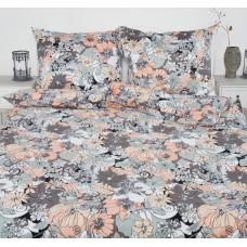 Satīna gultas veļa 200x220 Sofija 11 Ziedi aprikožu pelēks 18847