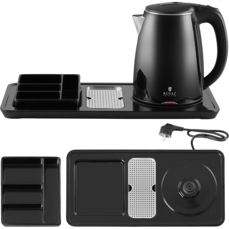 Royal Catering Viesnīcas sagaidī&scaron;anas komplekts, elektriskā tējkanna, 1,2 l paplāte