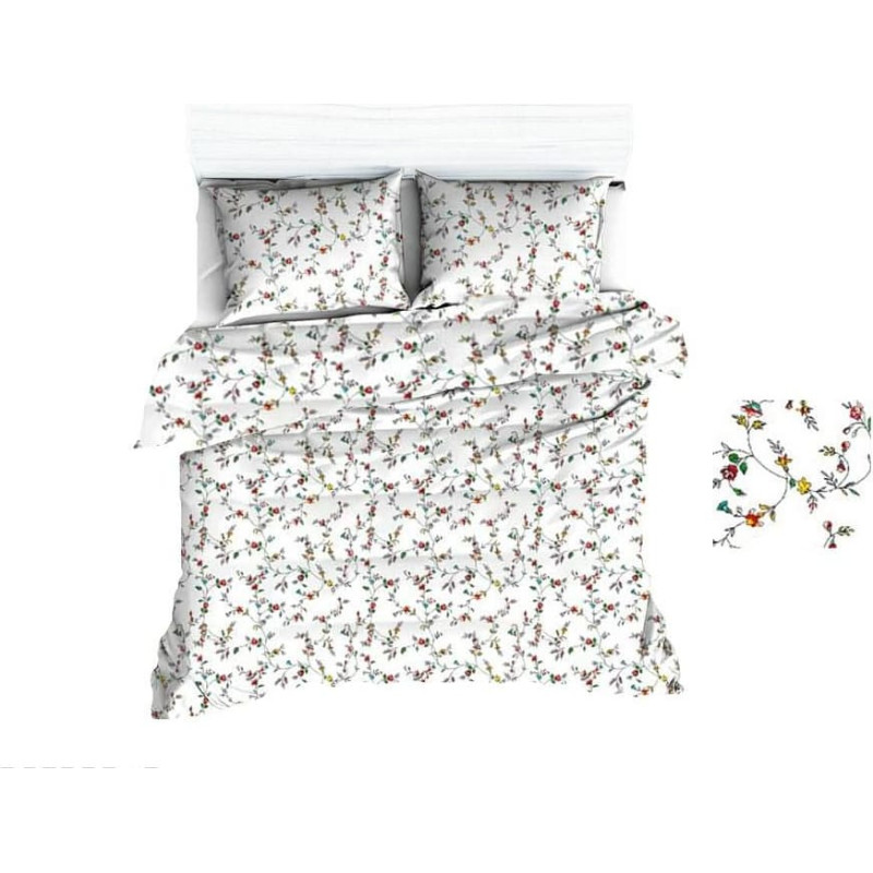 Kokvilnas gultasveļa 160x200 1682E balti ziedi dzelteni sarkani 1126N