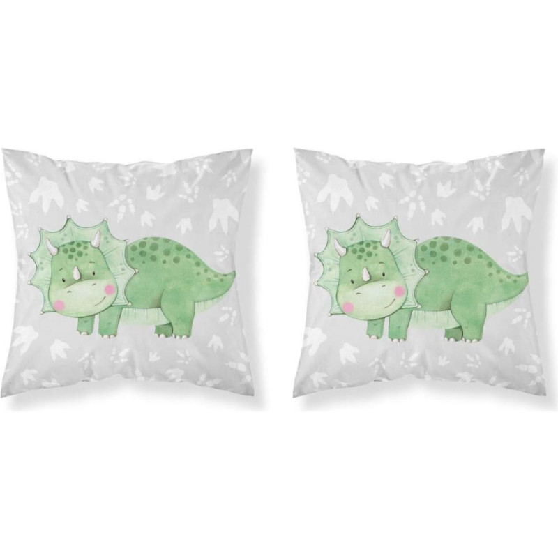 Kokvilnas spilvendrāna 40x40 Triceratops zaļš dinozauru pelēks divpusējs PSBA 27 A Mayamoo 26