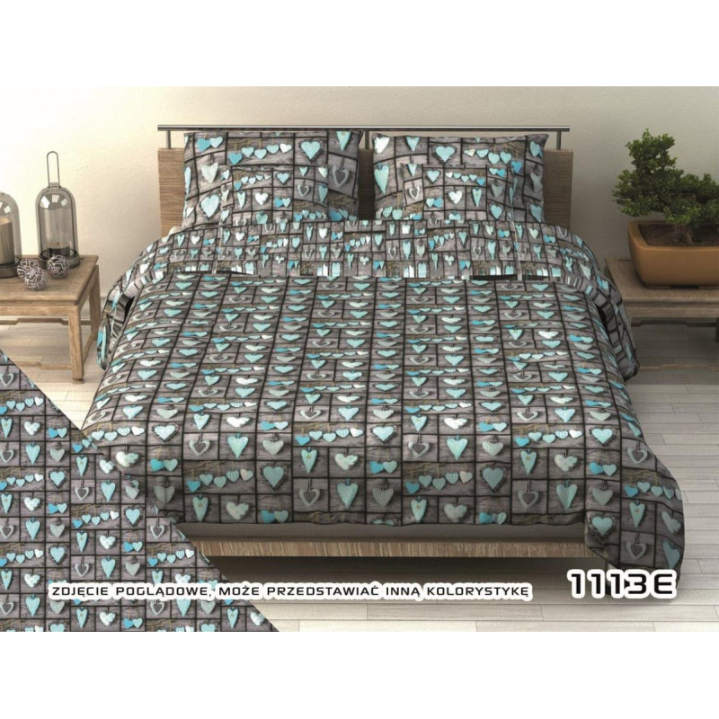 Kokvilnas gultas veļa 160x220 1113E, pelēkas un tirkīza sirsniņas