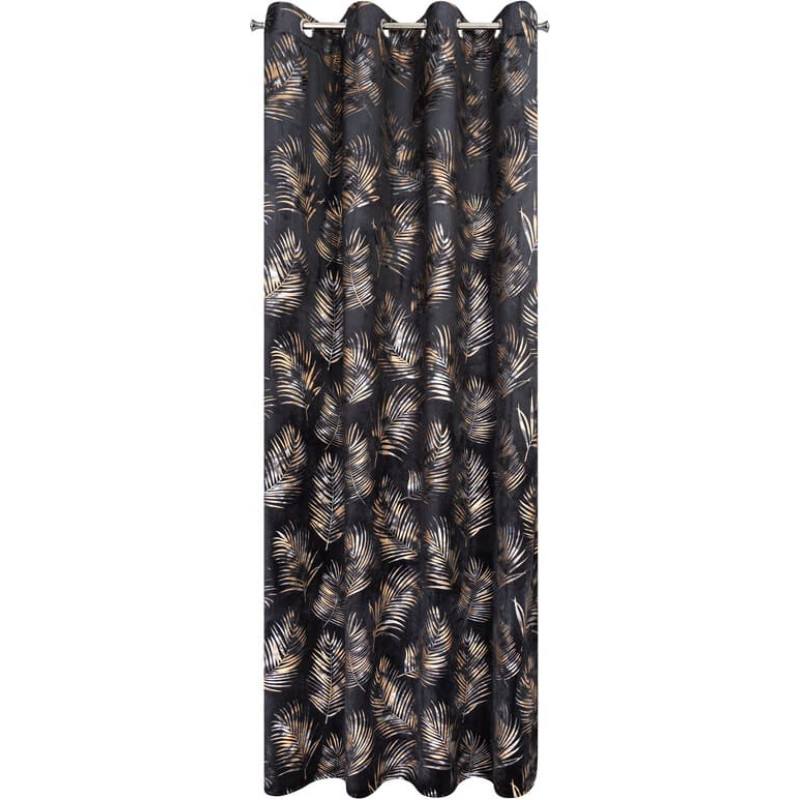 Aizkars 140x250 Gloria melnā zelta lapas samta gatavs ar cilpām