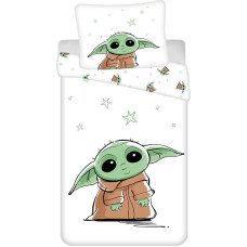 Kokvilnas gultas veļa 140x200 Star Wars Baby Yoda balta zaļa spilvendrāna 70x90 23. augusts