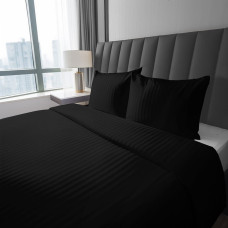 Damaskas gultasveļa 160x200, melna, vienkrāsainas svītras 1 cm Pure