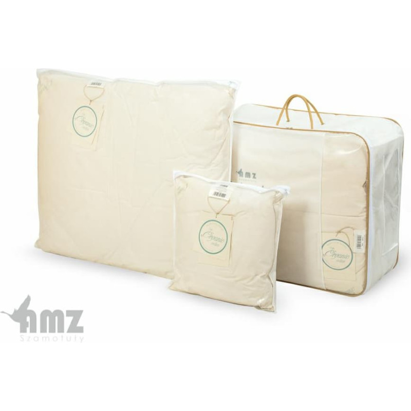 Dūnu spilvens 90% 50x60 Organiskā kokvilna trīskameru 500g + 80g dabīgs