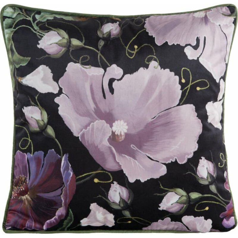 Dekoratīvā spilvendrāna 45x45 Velvet 116 melna violeta ar ziedu rakstu, samts