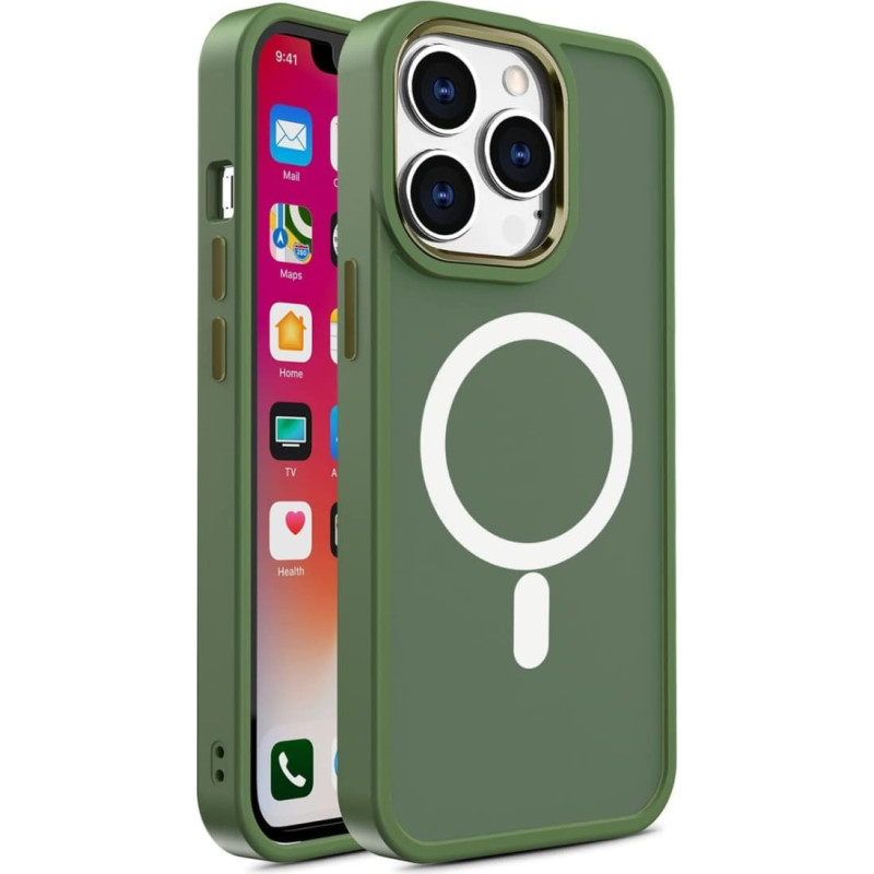 Hurtel Magnētisks futrālis ar MagSafe tālrunim iPhone 15 Pro Max, zaļi &scaron;tropes caurumi