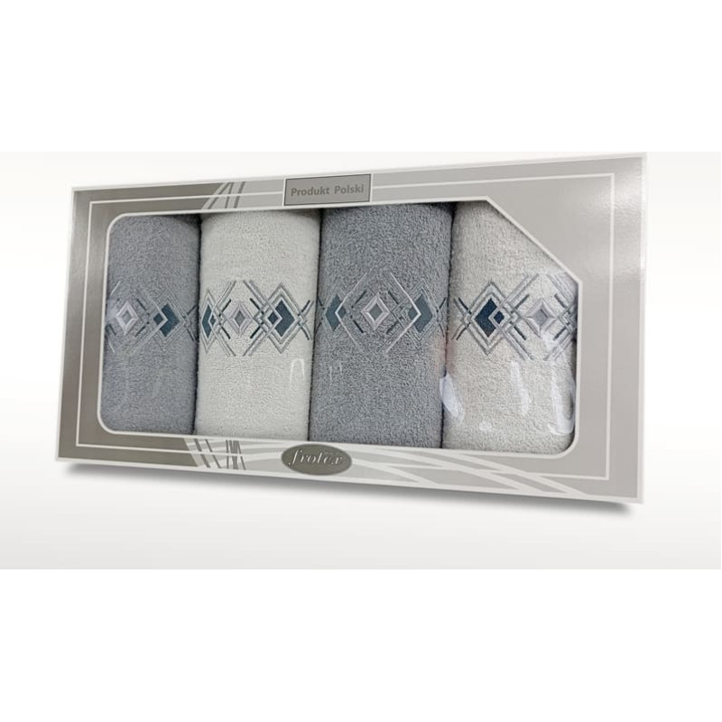 Dvieļu komplekts kastītē, 4 gab.Dāvana, balts, pelēks raksts, 4 Frotex