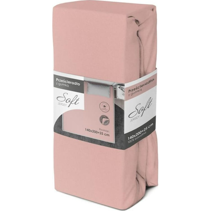 Džersija palags ar gumiju, mīksts, 140x200, rozā, 25 cm matracim