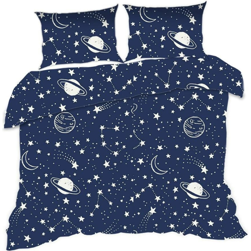 Kokvilnas gultas veļa 160 x 200 7K tumši zilas zvaigznāju planētas, 24 bērni