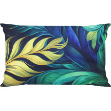 Botānisks ūdensizturīgs spilvens ar UV filtru 40x60 Blue Gold, zilas un zelta lapas
