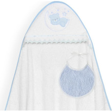 Interbaby Vannas dvielis 100x100 Lācītis uz mēness balts zils dvielis ar kapuci + priekšauti