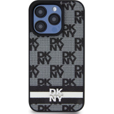 Dkny PU Leather Checkered Pattern and Stripe Case for iPhone 13 Pro Black