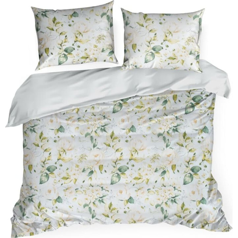 Kokvilnas gultasveļa 140x200 Sonia 35 balti zaļas lapas