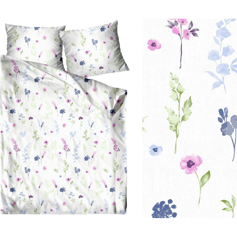 Kokvilnas gultasveļa 160x200 Dārza balti krāsaini ziedi Bielbaw Premium