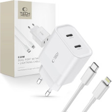 Tech-Protect C20W 2x USB-C PD 20W network charger with Lightning | USB-C cable - white