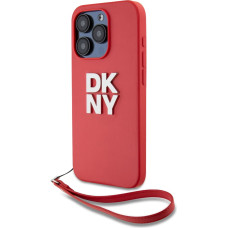 Dkny PU Leather Stack Logo Wrist Strap Case for iPhone 15 Pro Max Red