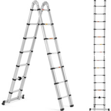 MSW Alumīnija saliekamās teleskopiskās kāpnes 14 pakāpieni 0,88-2,13/4,4 m