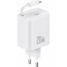 USAMS Ład. siec. 1xUSB-C ze zwijanym kablem USB-C Retractable PD+QC 20W Gan Fast Charging biały|white YC Series CC233TC02 (US-CC233)