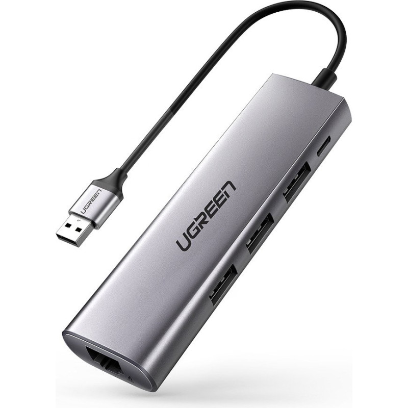 UGREEN CM266 Hub Adapter 5in1 USB, 3x USB 3.0, micro USB, RJ45 (gray)