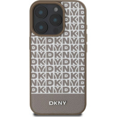 Dkny PU Leather Repeat Pattern Bottom Stripe MagSafe Case for iPhone 16 Pro Max Brown