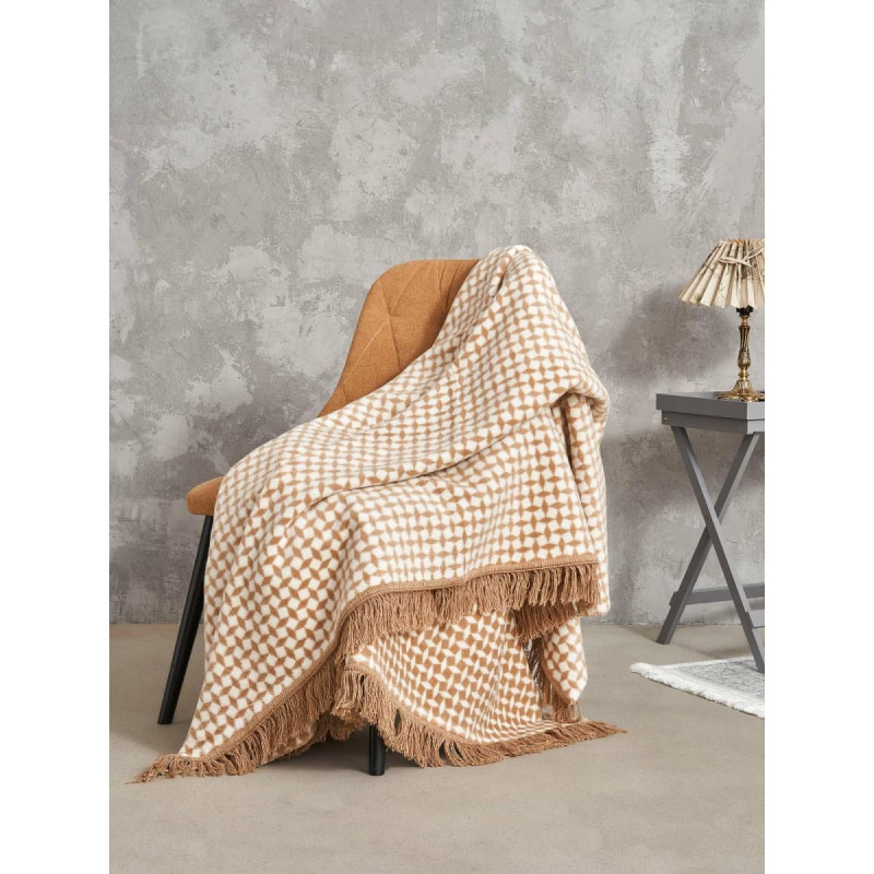 Unia - Cotton Cloud Kokvilnas akrila sega 150x200 2148/2 Romby bē&scaron;s gultas pārklājs rūts ar bārkstīm SG