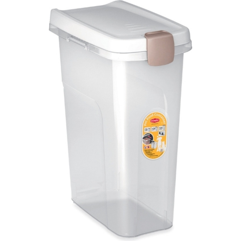 Stefanplast Trauks mājdzīvnieku barības uzglabāšanai 10kg 25L 39x24x51cm caurspīdīgs|balts